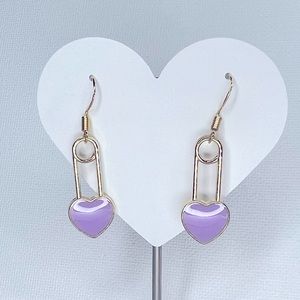 Hearts Safety Pin Style Drop Earrings